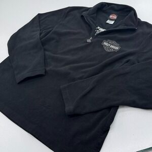 Harley Davidson Motorcycles 1/4 Zip Fleece MENS Black Screaming Eagle Logo LARGE